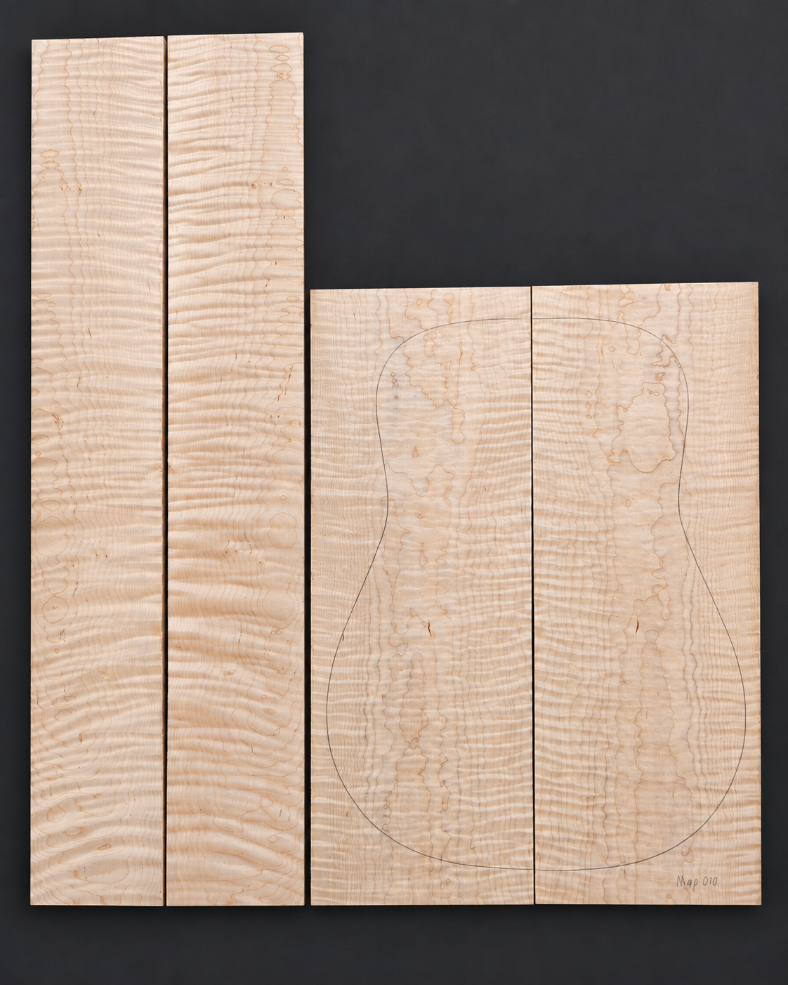 Bookmatched figured maple acoustic guitar back and side set 010
