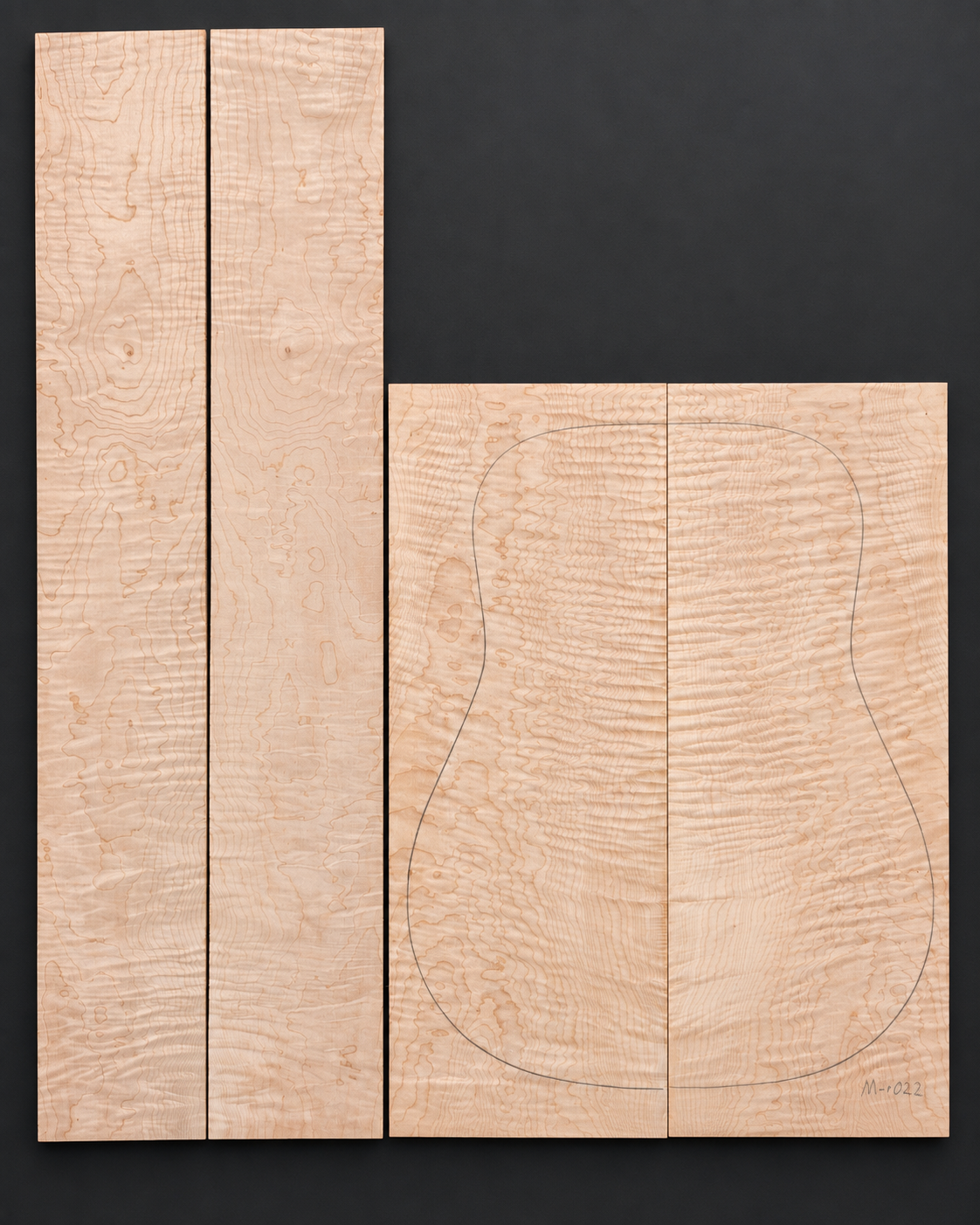 Bookmatched figured maple acoustic guitar back and side set 022