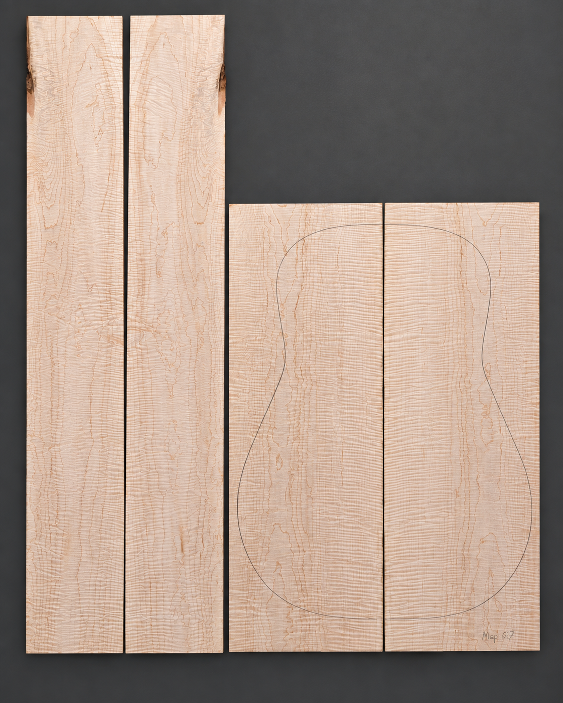 Bookmatched figured maple acoustic guitar back and side set 007