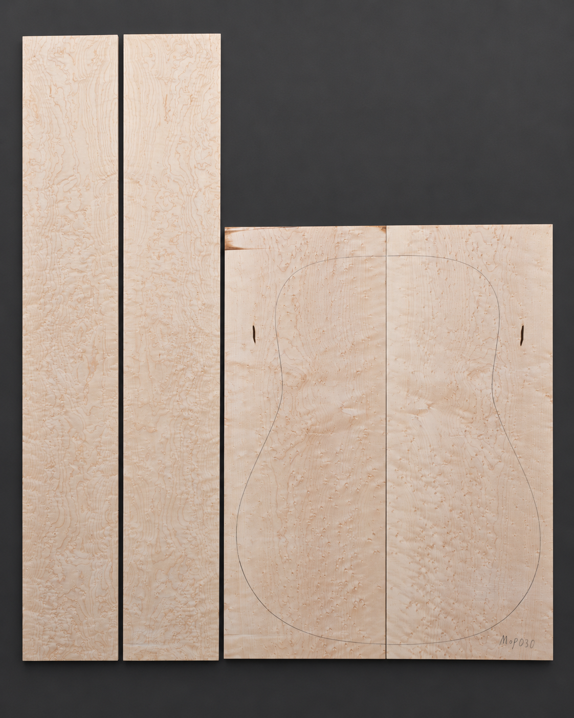 Bookmatched figured maple acoustic guitar back and side set 030