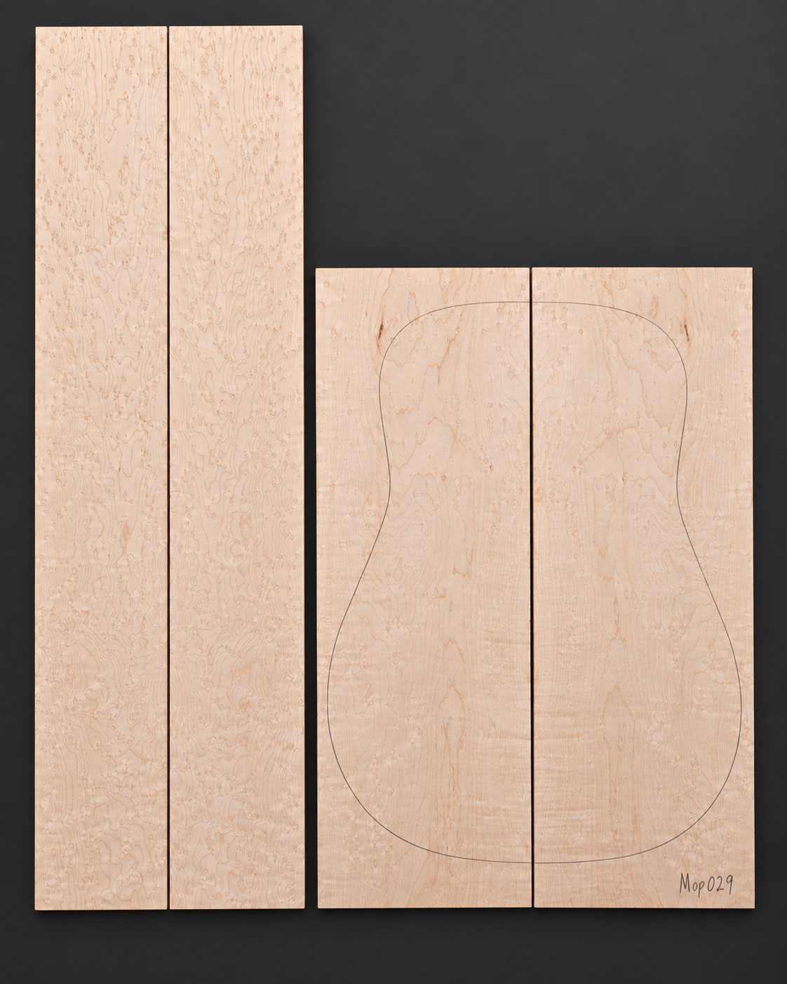 Bookmatched figured maple acoustic guitar back and side set 029