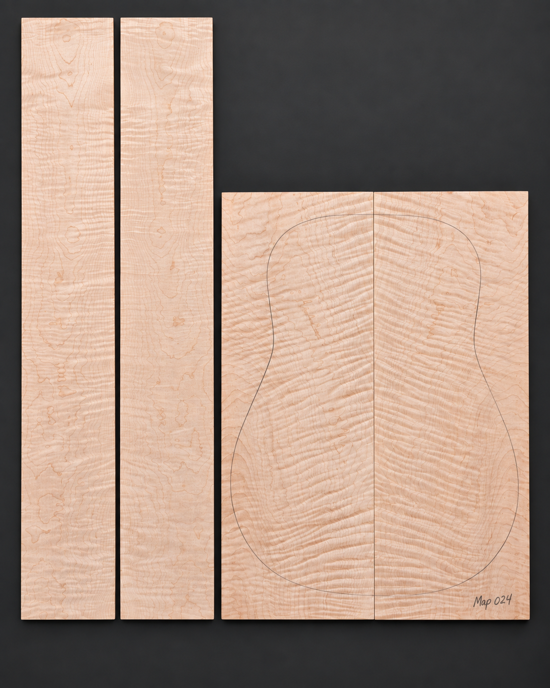 Bookmatched figured maple acoustic guitar back and side set 024