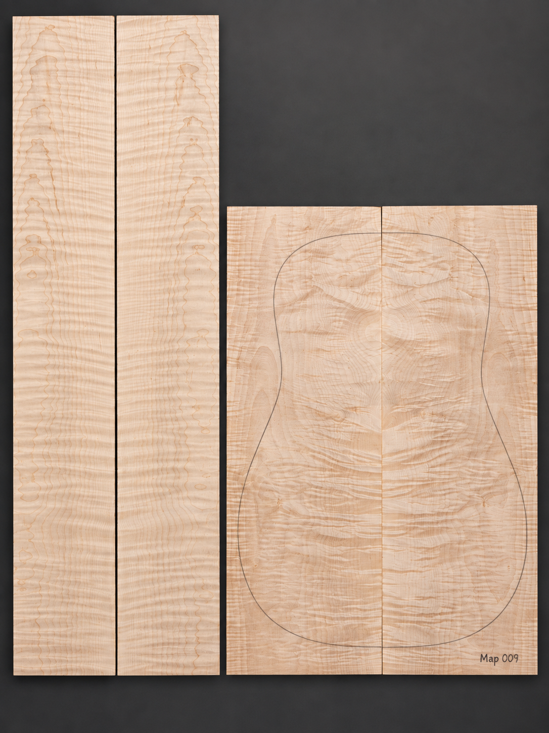 Bookmatched figured maple acoustic guitar back and side set 009