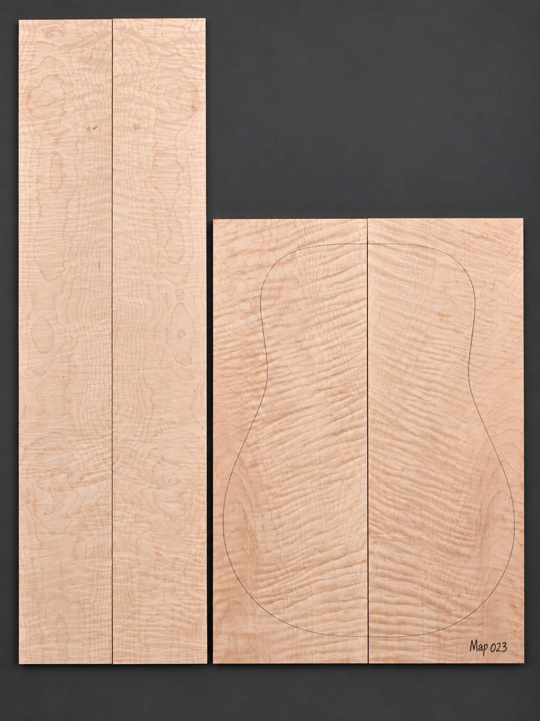 Bookmatched figured maple acoustic guitar back and side set 023
