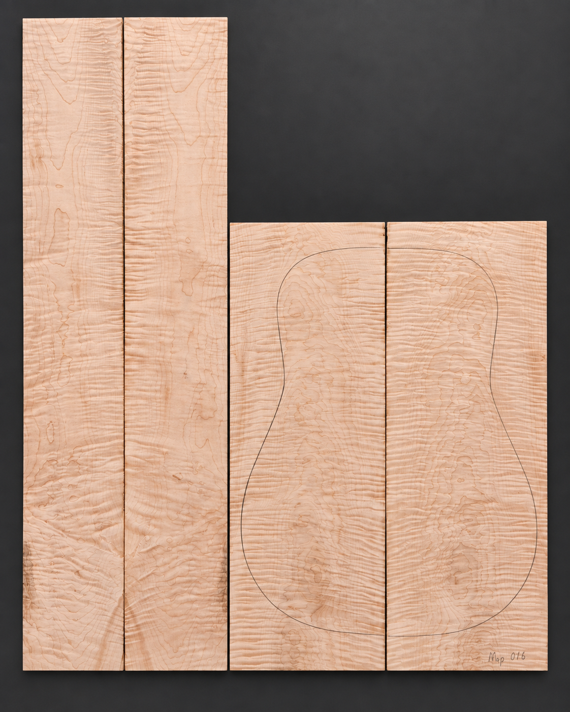 Bookmatched figured maple acoustic guitar back and side set 16