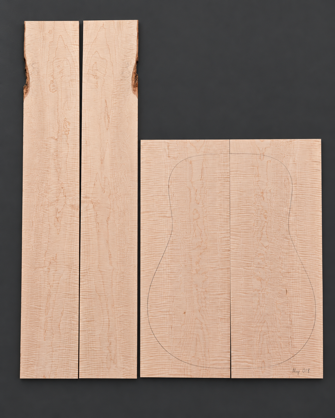 Bookmatched figured maple acoustic guitar back and side set 018